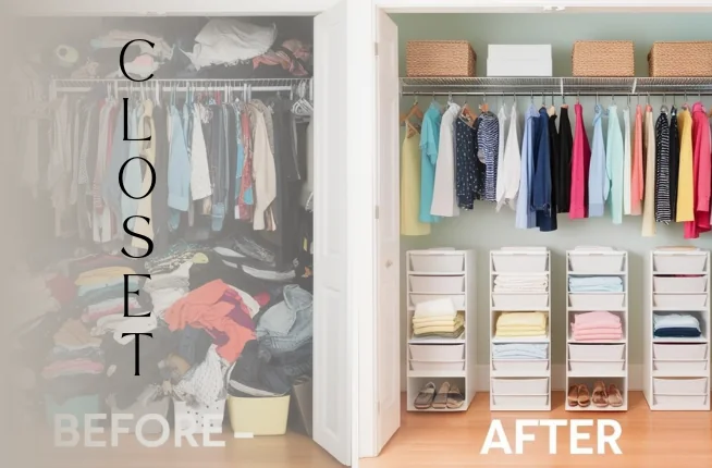 Closet before and after professional organizing